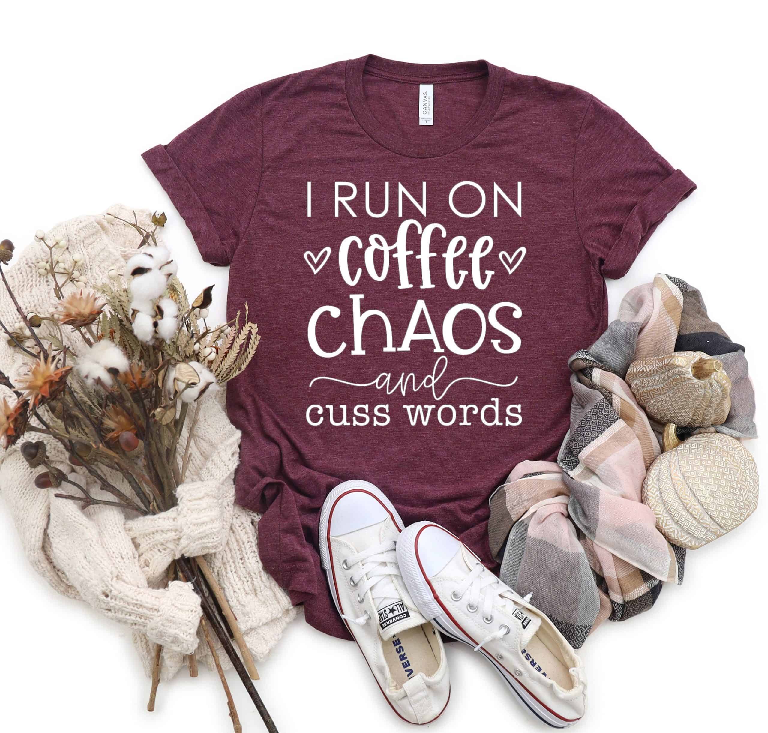 I run On Coffee And Cuss Words Shirt, Coffee Shirt,  Sarcastic Shirt, Sarcasm Shirt,  Funny Coffee Shirts, Coffee Lover Gift