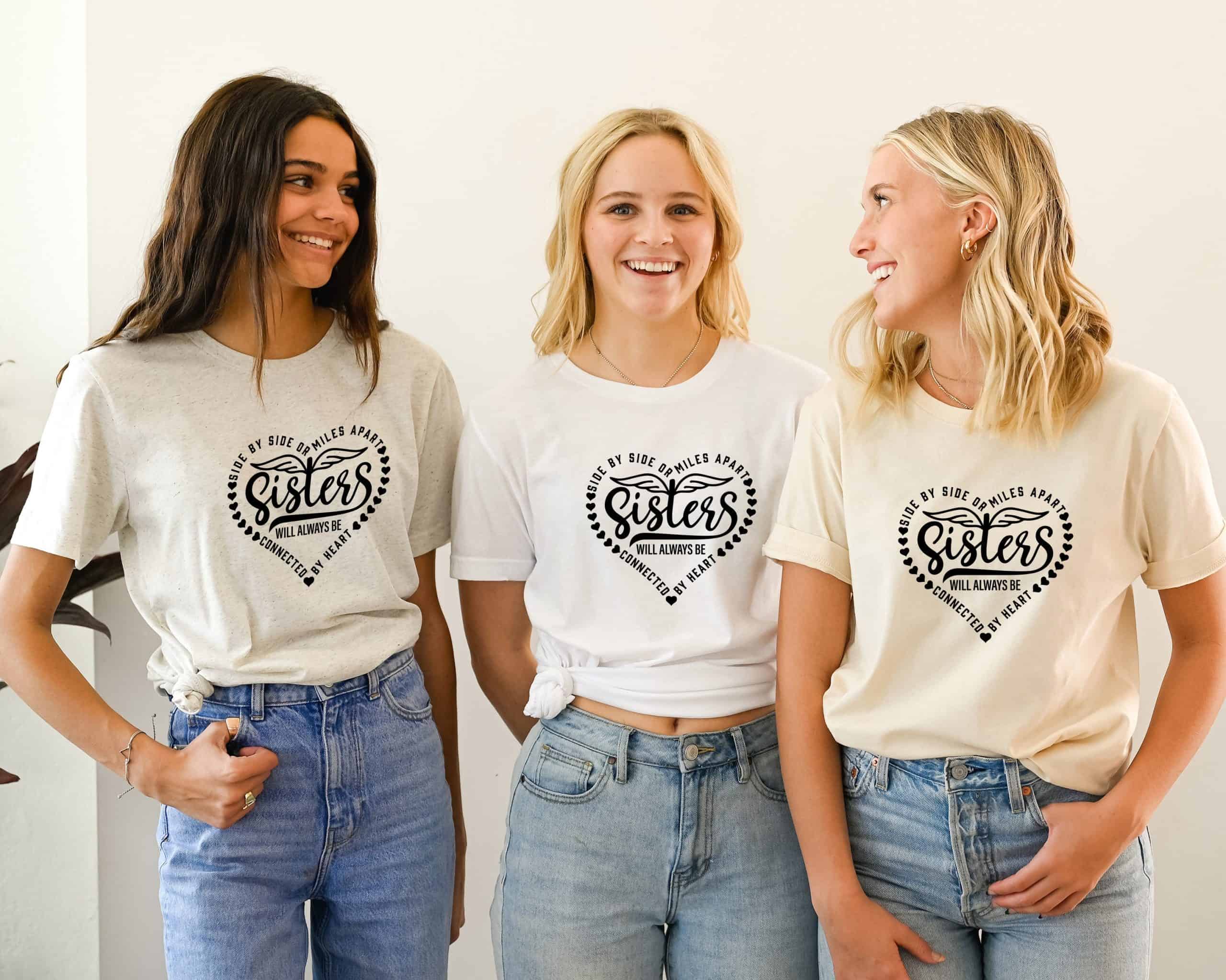 Sisters T shirt, Best Sister shirt, Side by Side or miles Apart, Sisters Will Always Be Connected By Heart T-Shirt,Matching Friend Tee