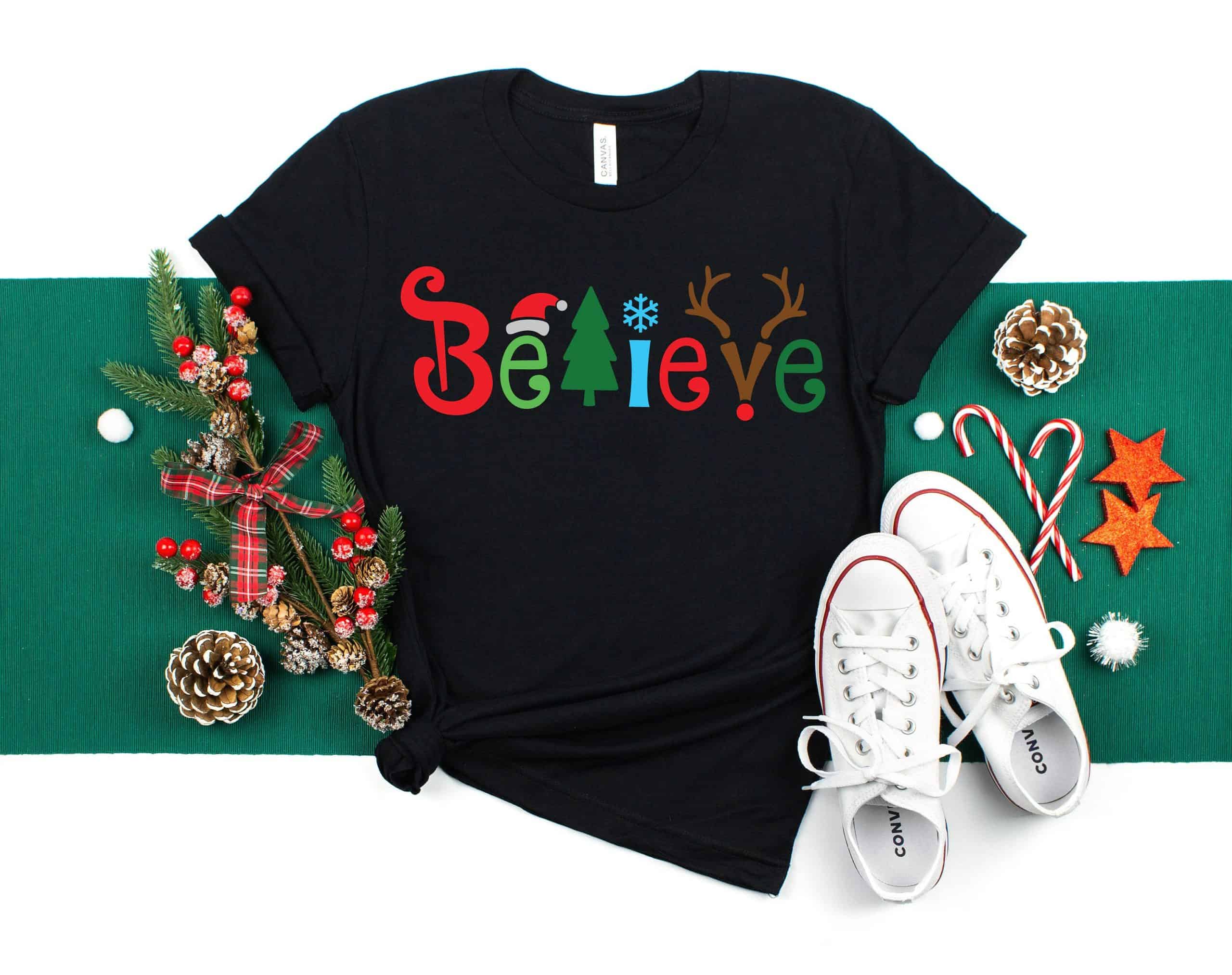Believe Christmas Shirt, Christmas T-shirt, Christmas Family Shirt,Believe Shirt,Christmas Gift, Holiday Gift.Christmas Shirt,Matching Shirt