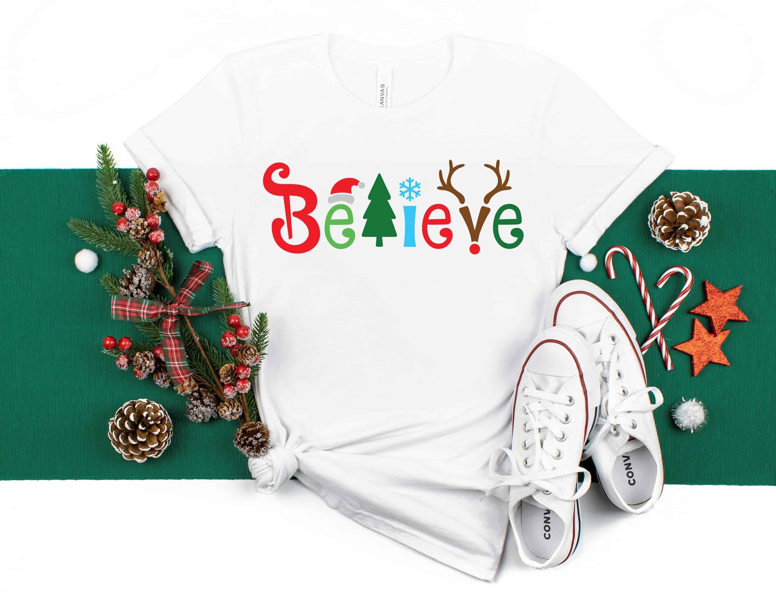 Believe Christmas Shirt, Christmas T-shirt, Christmas Family Shirt,Believe Shirt,Christmas Gift, Holiday Gift.Christmas Shirt,Matching Shirt