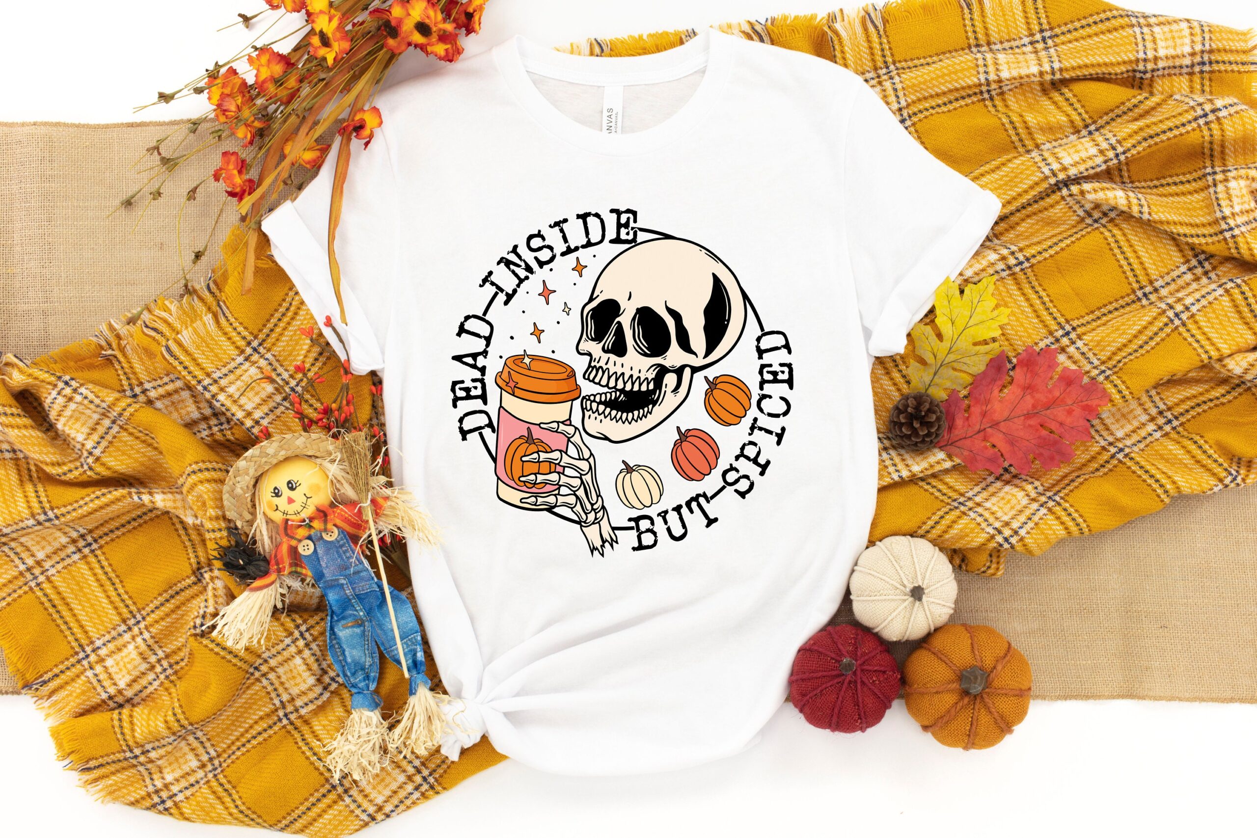 Dead Inside But Spiced Shirt,Fall shirt,Dead inside halloween shirt,Womens skeleton halloween shirt,Funny halloween shirt, Pumpkin Shirt