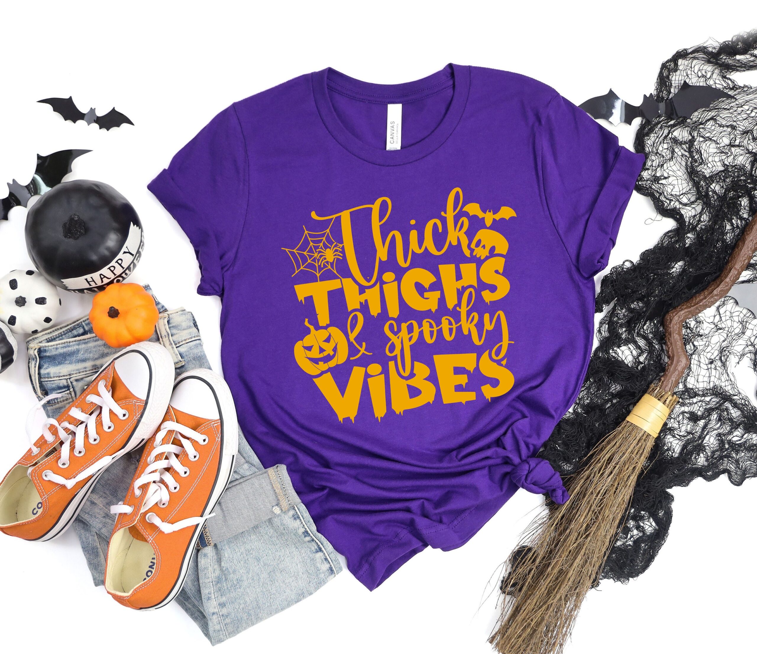 Thick Thighs And Spooky Vibes - Halloween Shirt, Halloween Shirts, Halloween T-Shirt, Halloween Tee, Halloween Tees, Funny Halloween Shirt